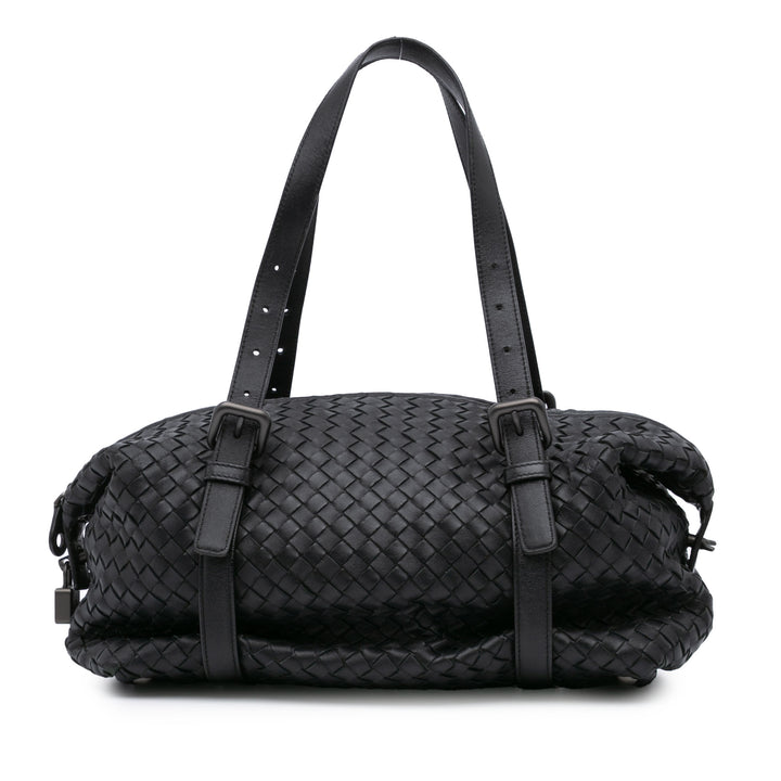 Nappa Intrecciato Montaigne Shoulder Bag Black - Gaby Paris