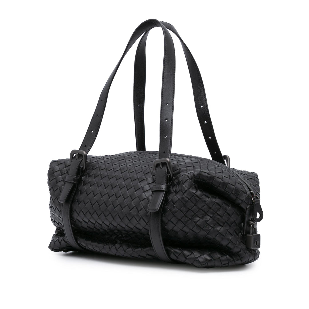 Nappa Intrecciato Montaigne Shoulder Bag Black - Gaby Paris