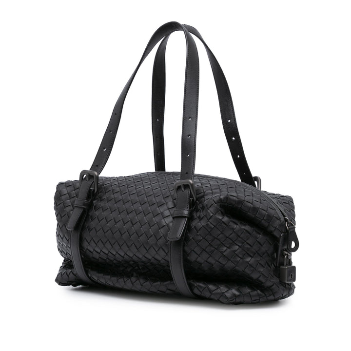 Nappa Intrecciato Montaigne Shoulder Bag Black - Gaby Paris