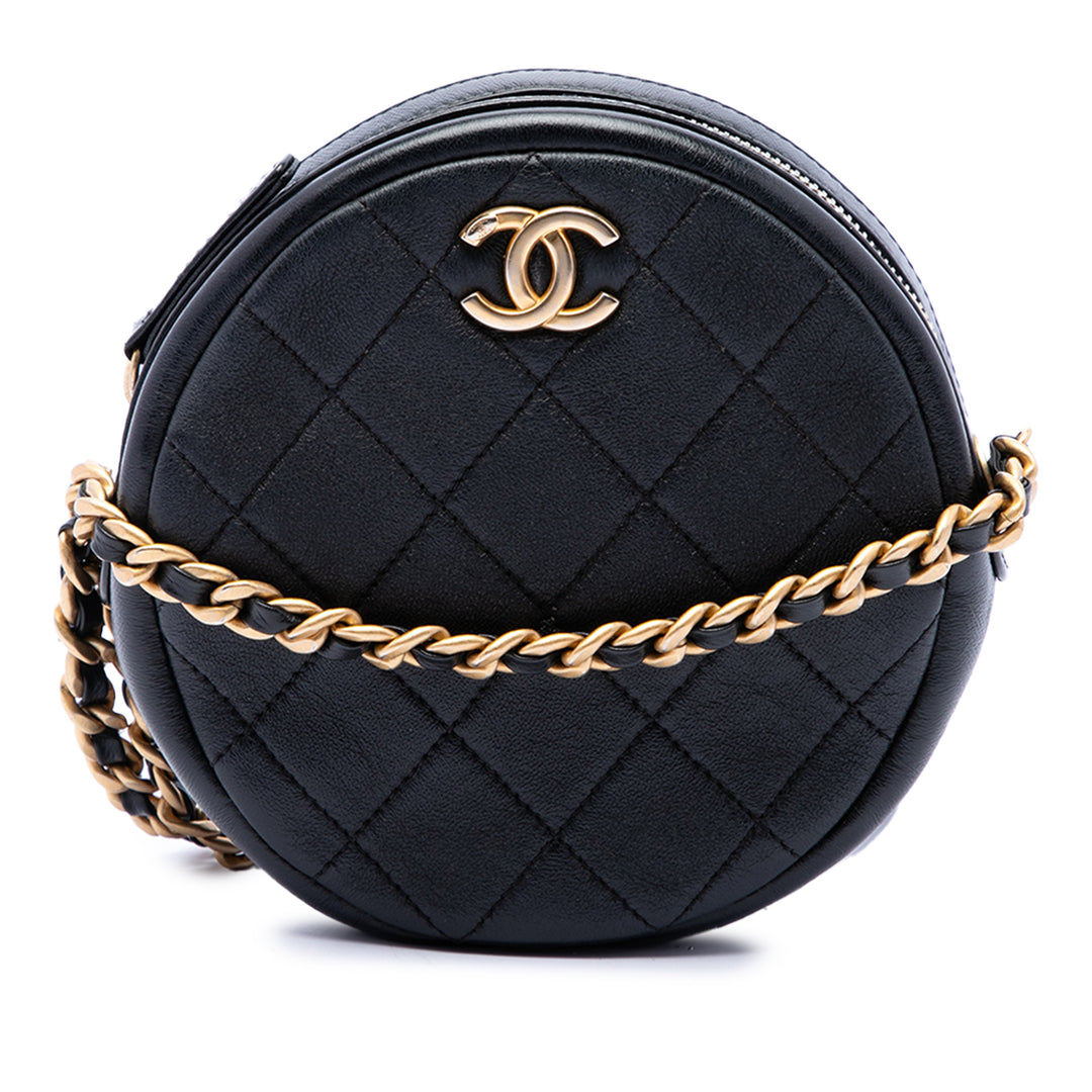 Chanel CC Matelassé Glacé Rond Sac Cuir d'agneau Noir – vue principale – GABY PARIS