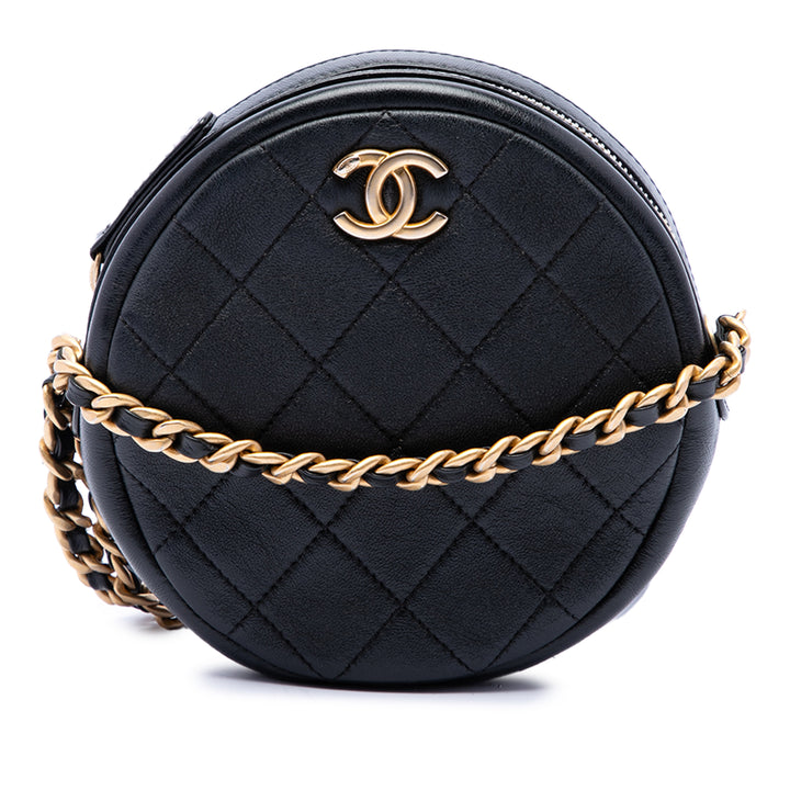 Chanel CC Matelassé Glacé Rond Sac Cuir d'agneau Noir – vue principale – GABY PARIS