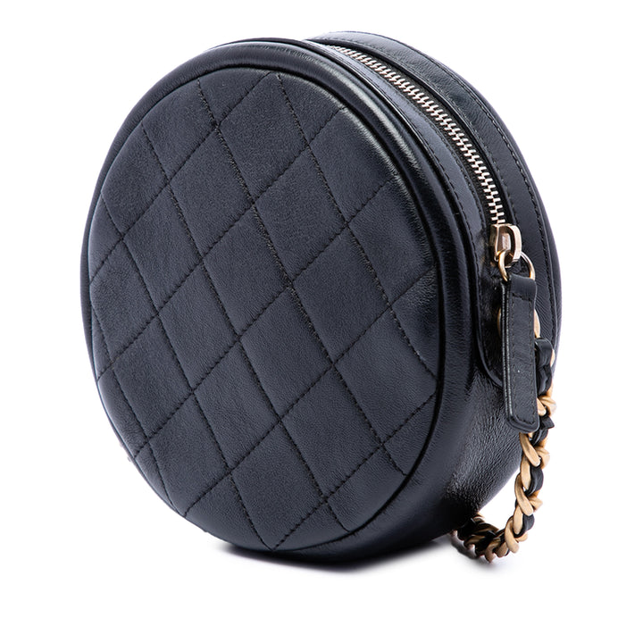 Chanel CC Matelassé Glacé Rond Sac Cuir d'agneau Noir – vue 2 – GABY PARIS