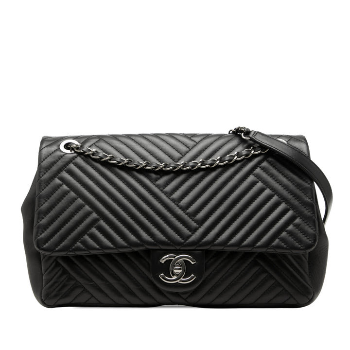 Chanel CC Crossing à rabat Grand Cuir d'agneau Noir – vue principale – GABY PARIS