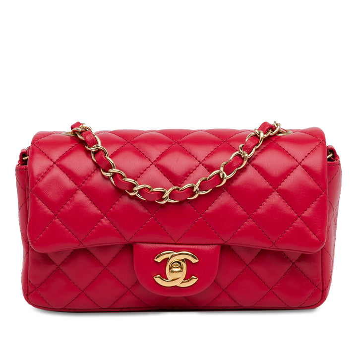 Mini Rectangular Classic Lambskin Single Flap Red - Gaby Paris