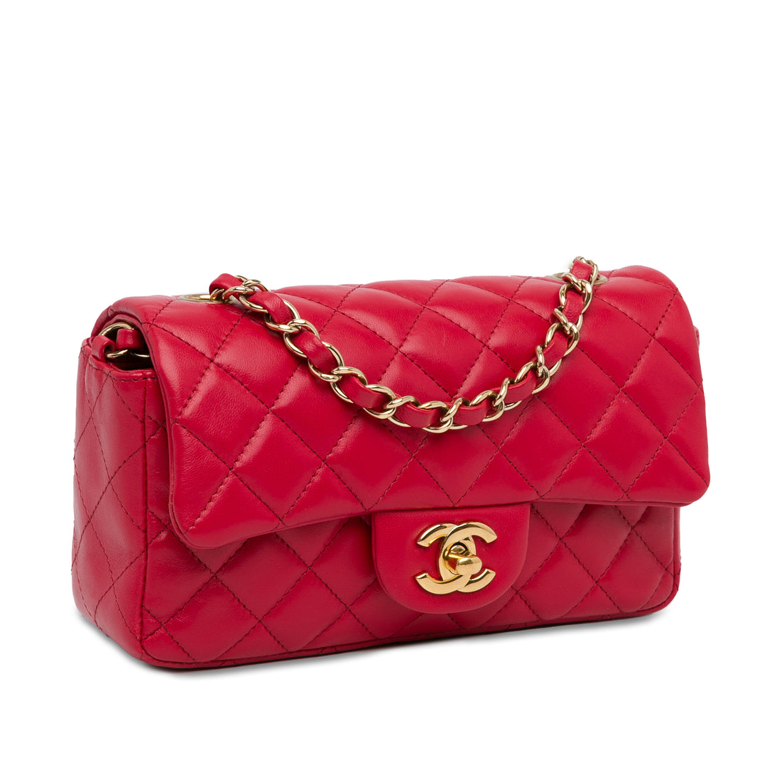 Mini Rectangular Classic Lambskin Single Flap Red - Gaby Paris