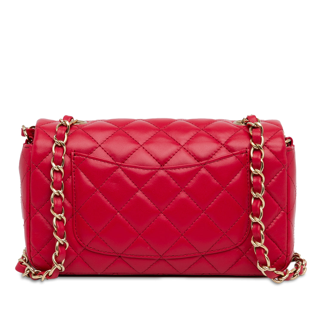 Mini Rectangular Classic Lambskin Single Flap Red - Gaby Paris