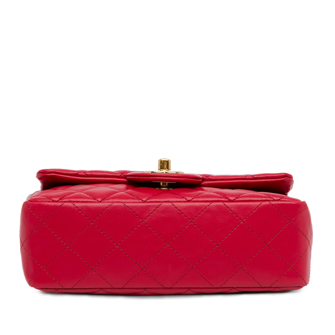 Mini Rectangular Classic Lambskin Single Flap Red - Gaby Paris