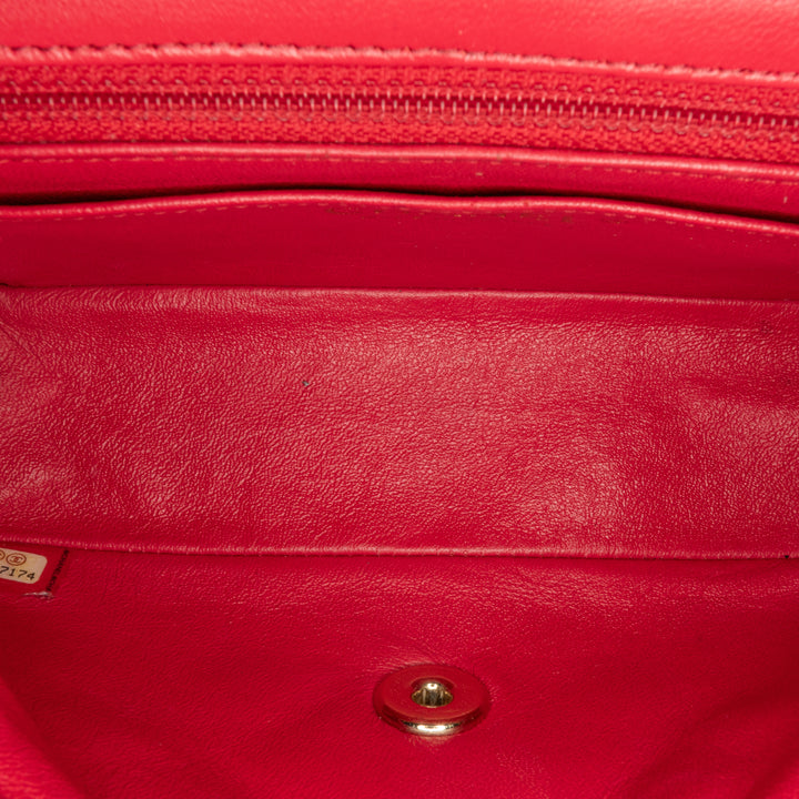 Mini Rectangular Classic Lambskin Single Flap Red - Gaby Paris