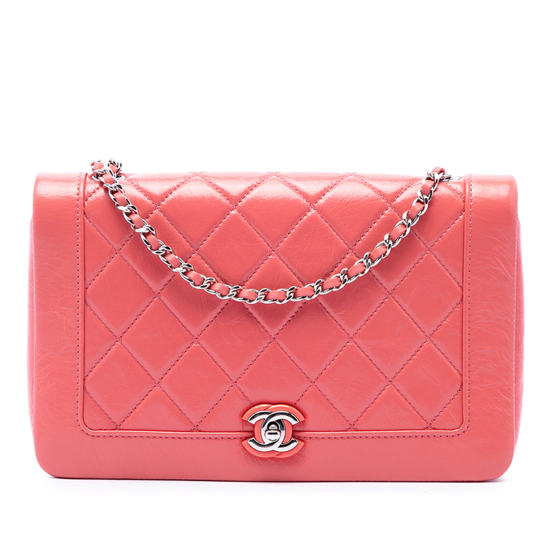Chanel Matelassé Froissé Bi Vintage Rabat intégral Petit Cuir de veau Rose