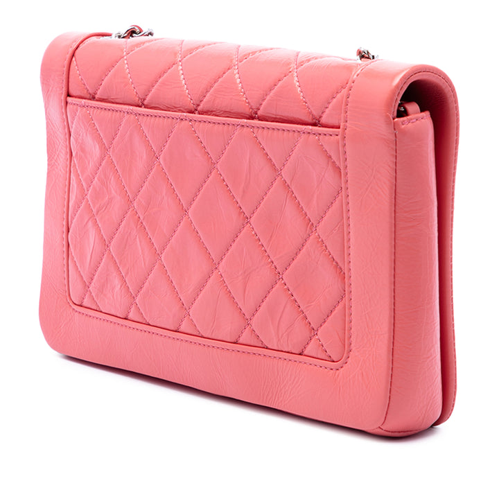 Chanel Matelassé Froissé Bi Vintage Rabat intégral Petit Cuir de veau Rose