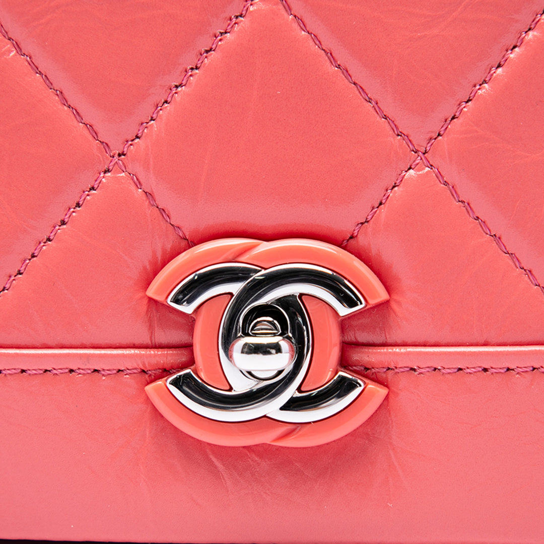 Chanel Matelassé Froissé Bi Vintage Rabat intégral Petit Cuir de veau Rose