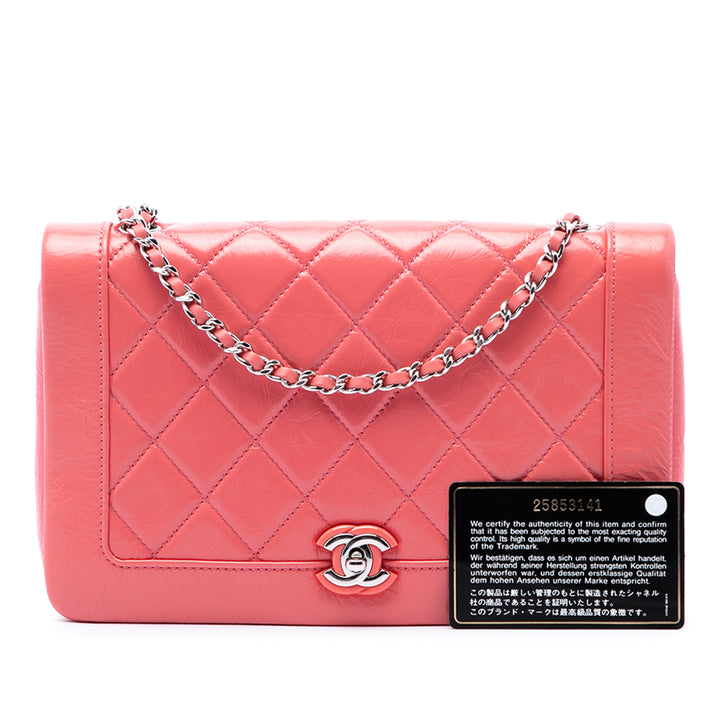 Chanel Matelassé Froissé Bi Vintage Rabat intégral Petit Cuir de veau Rose