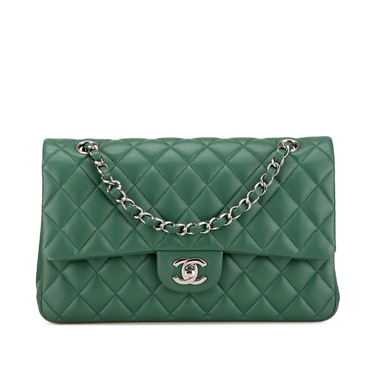 Medium Classic Lambskin Double Flap Green - Gaby Paris