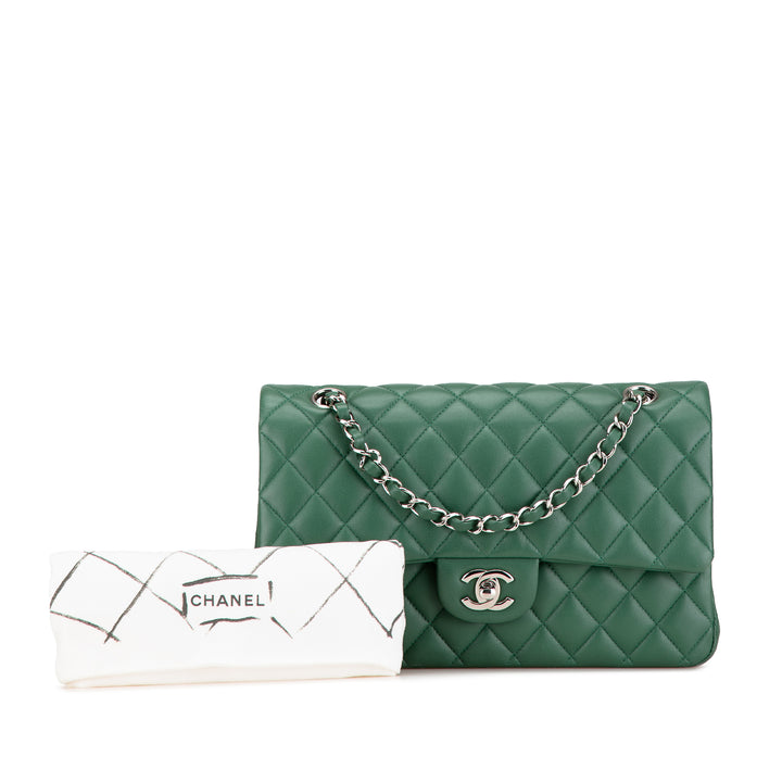 Medium Classic Lambskin Double Flap Green - Gaby Paris