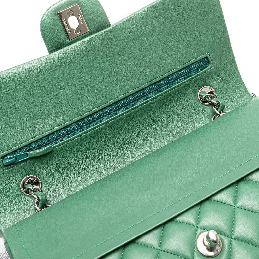 Medium Classic Lambskin Double Flap Green - Gaby Paris