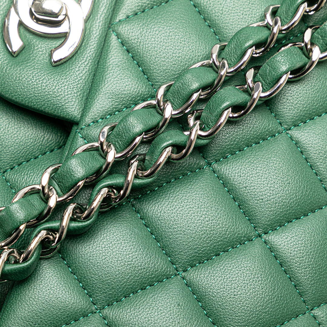 Medium Classic Lambskin Double Flap Green - Gaby Paris