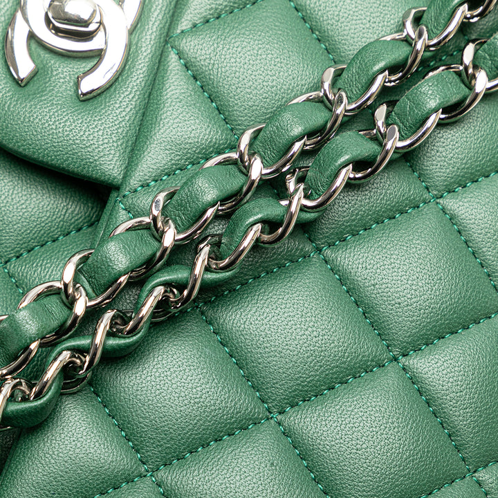 Medium Classic Lambskin Double Flap Green - Gaby Paris