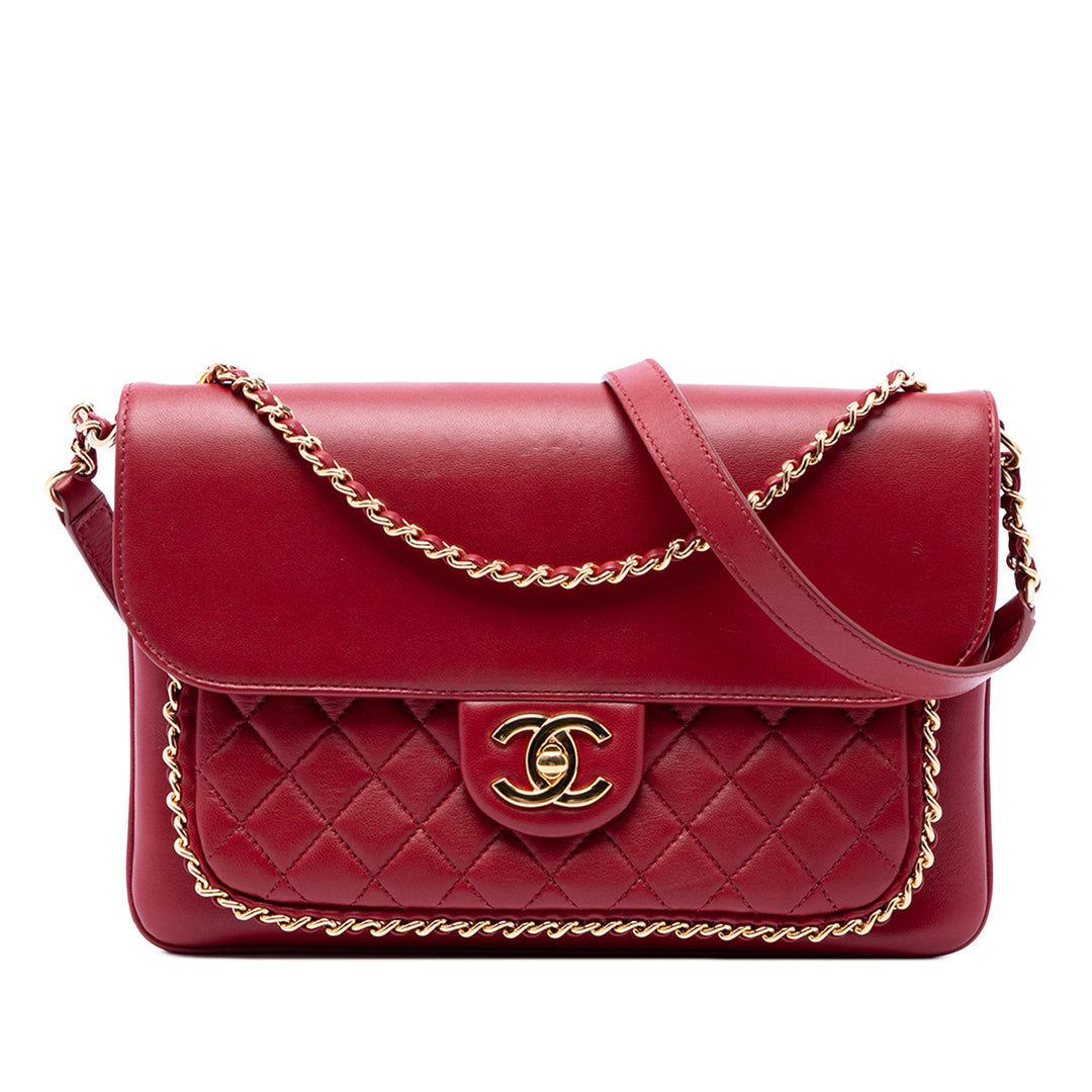 Chanel Sac à main Matelassé CC Unchained à rabat Cuir d'agneau Rouge – vue principale – GABY PARIS