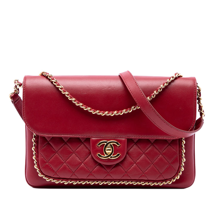 Chanel Sac à main Matelassé CC Unchained à rabat Cuir d'agneau Rouge – vue principale – GABY PARIS