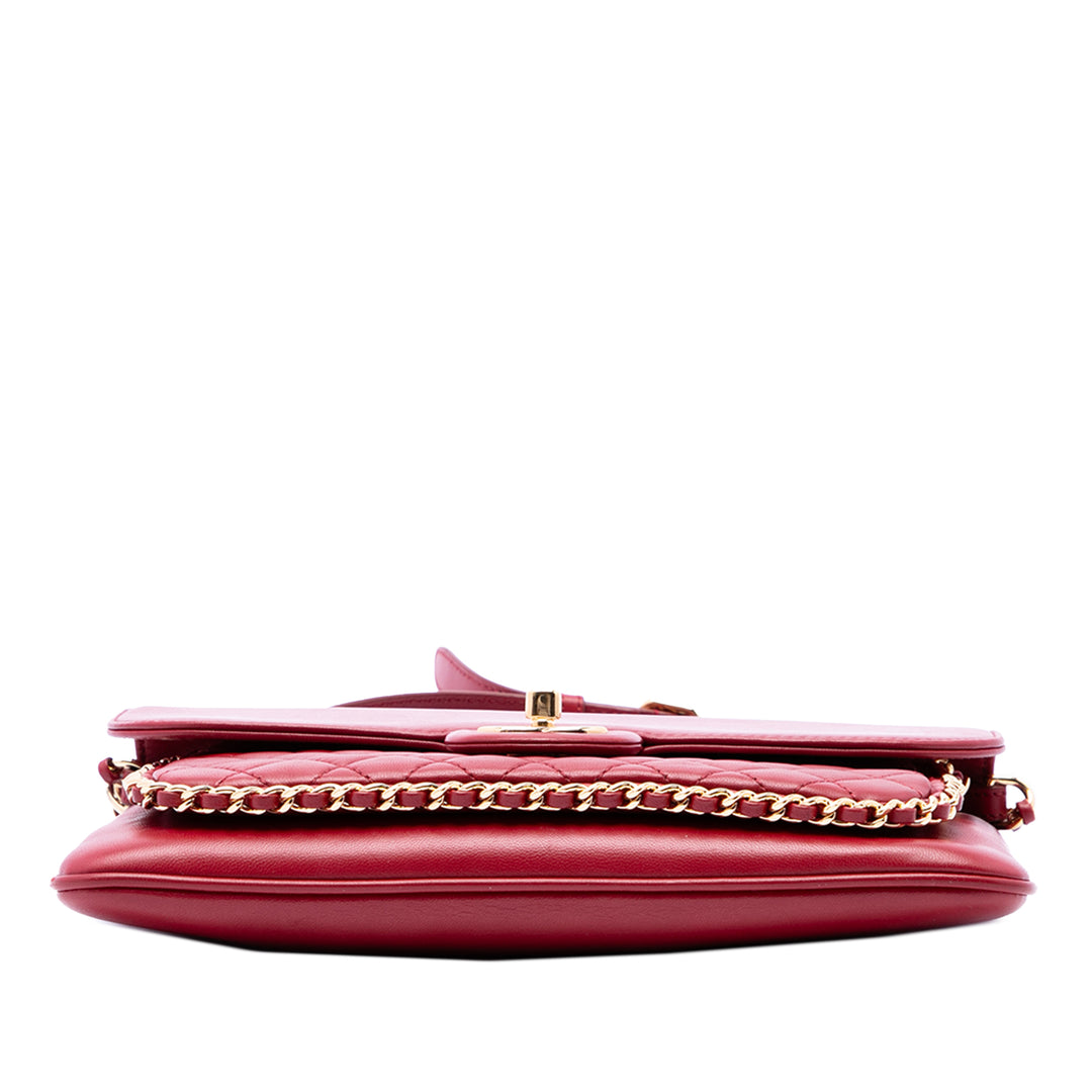 Chanel Sac à main Matelassé CC Unchained à rabat Cuir d'agneau Rouge – vue 3 – GABY PARIS