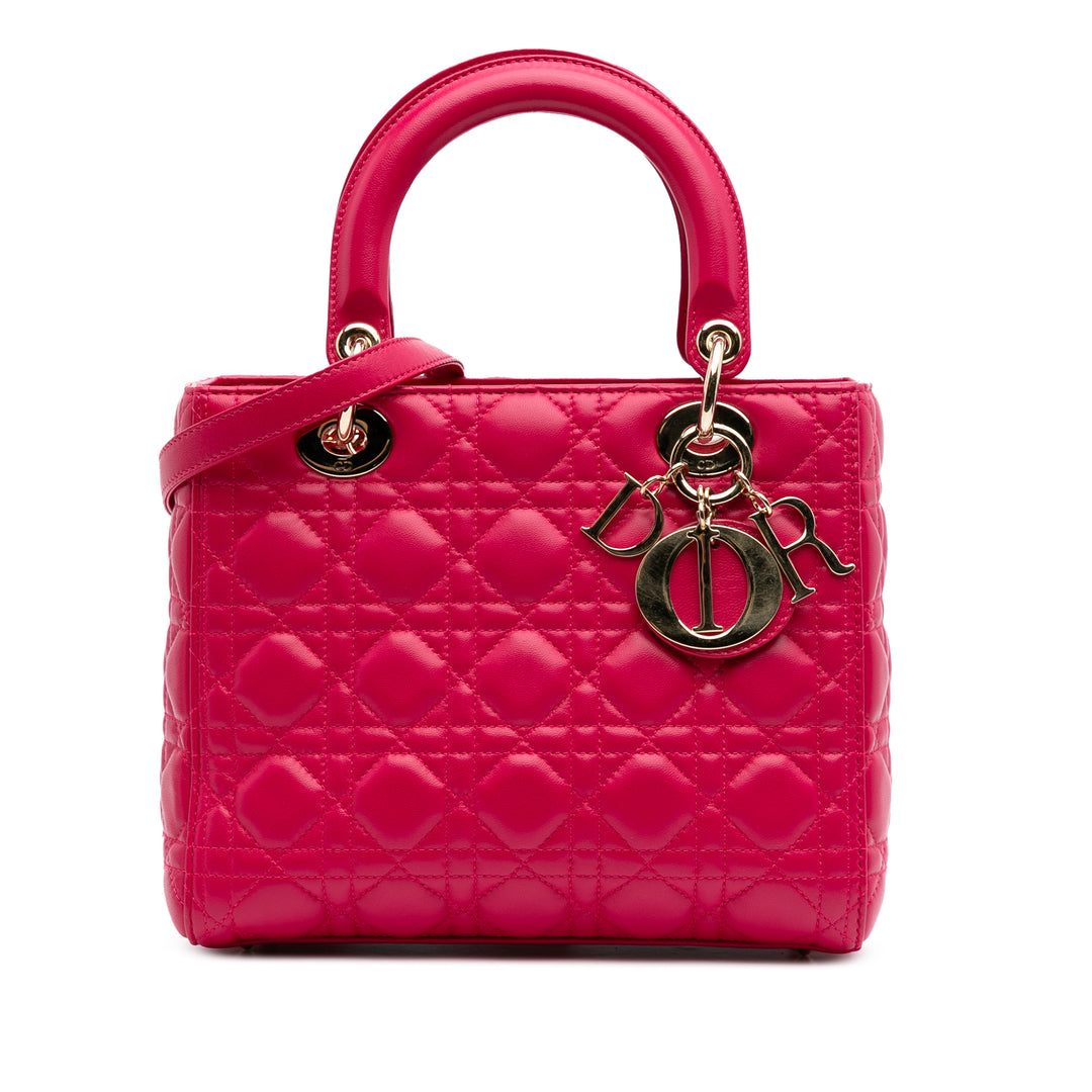 Medium Lambskin Cannage Lady Dior Pink - Gaby Paris