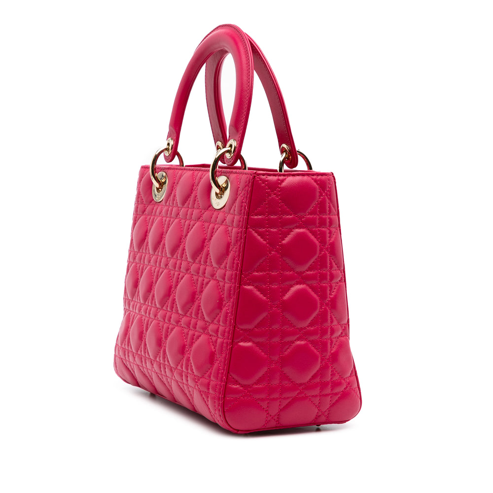 Medium Lambskin Cannage Lady Dior Pink - Gaby Paris