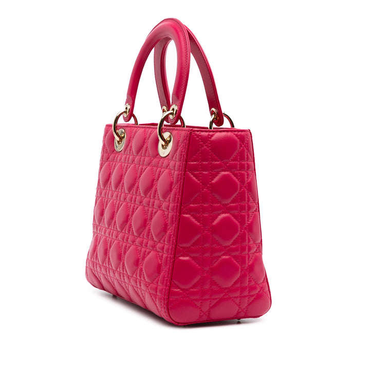 Medium Lambskin Cannage Lady Dior Pink - Gaby Paris
