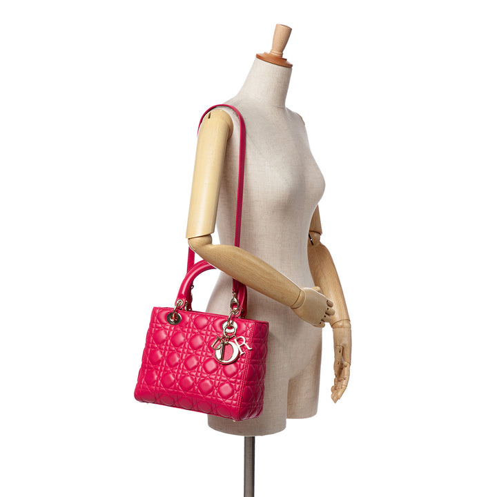 Medium Lambskin Cannage Lady Dior Pink - Gaby Paris