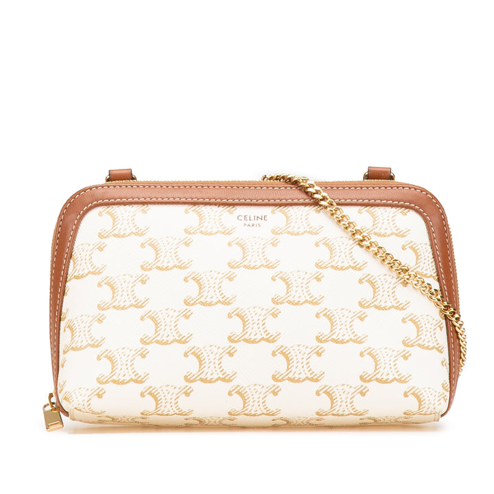 Celine Triomphe Coated Toile Pochette avec chaîne