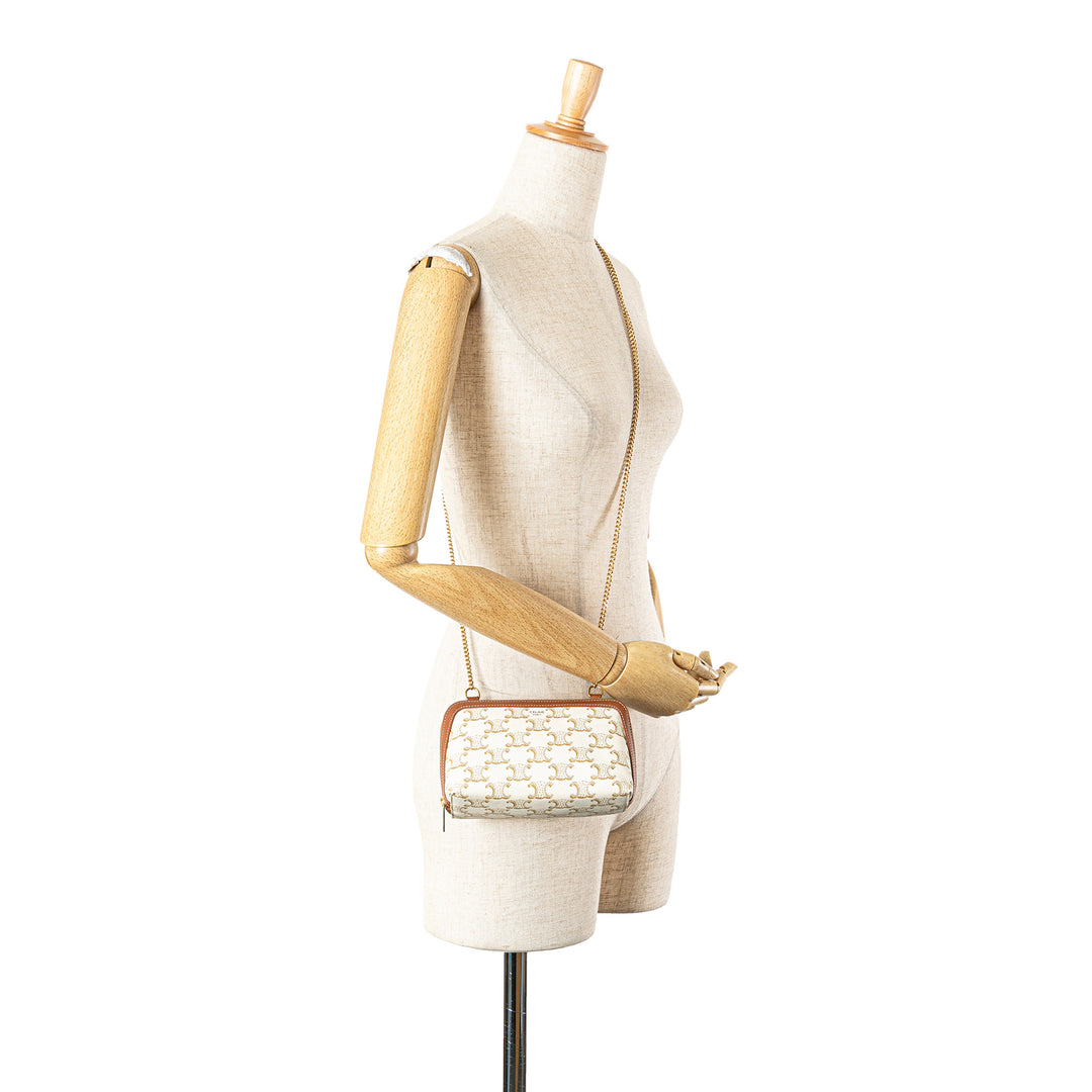 Celine Triomphe Coated Toile Pochette avec chaîne