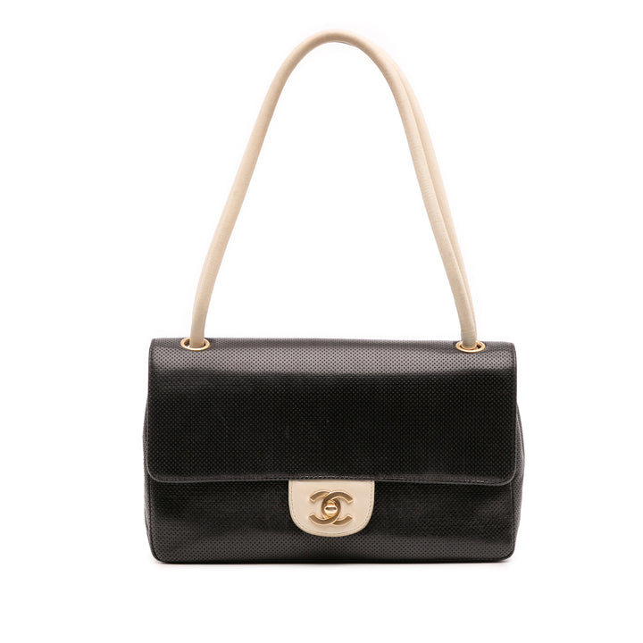 Chanel Medium CC Perforated Cuir de veau Simple rabat Noir
