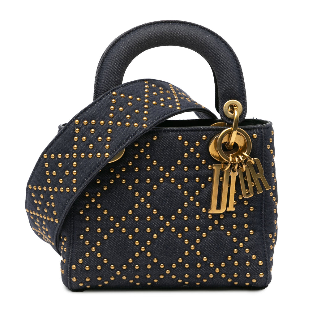 Mini Denim Cannage Studded Supple Lady Dior Blue - Gaby Paris