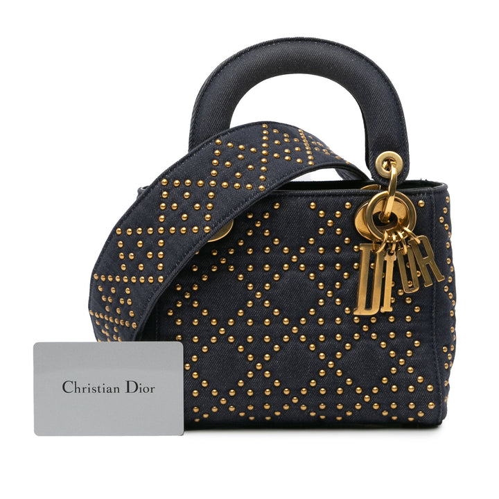 Mini Denim Cannage Studded Supple Lady Dior Blue - Gaby Paris
