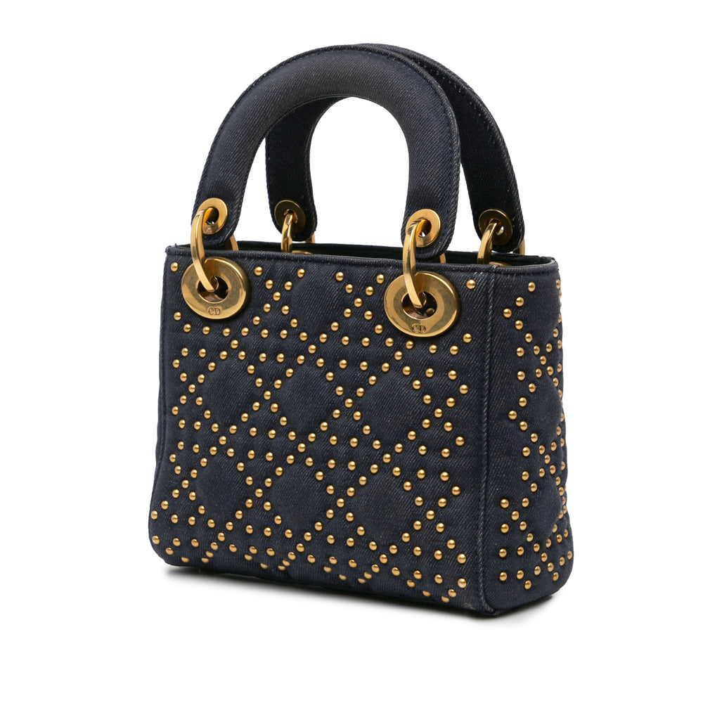 Mini Denim Cannage Studded Supple Lady Dior Blue - Gaby Paris