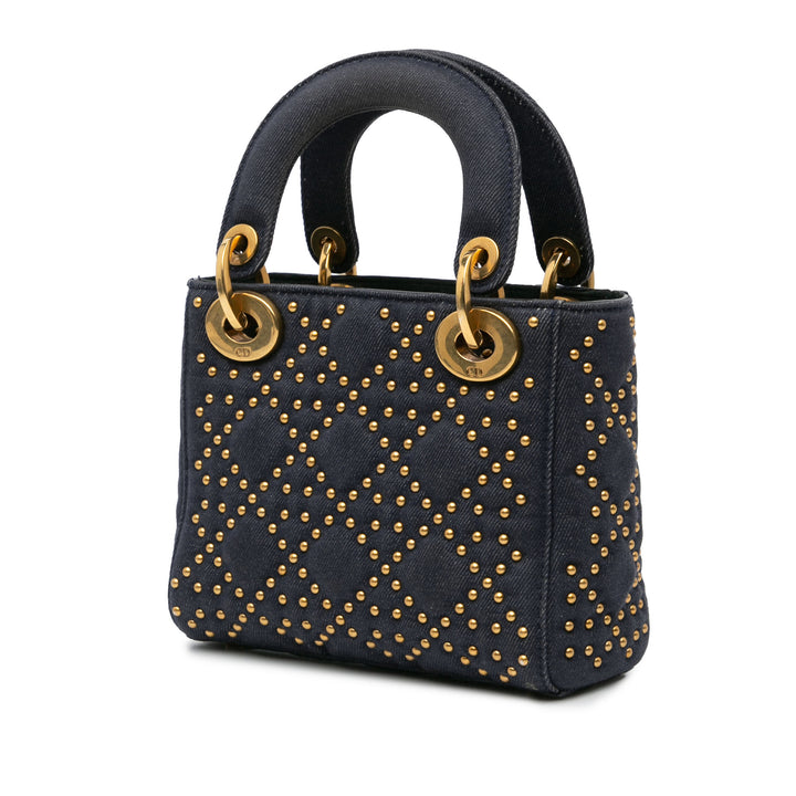 Mini Denim Cannage Studded Supple Lady Dior Blue - Gaby Paris