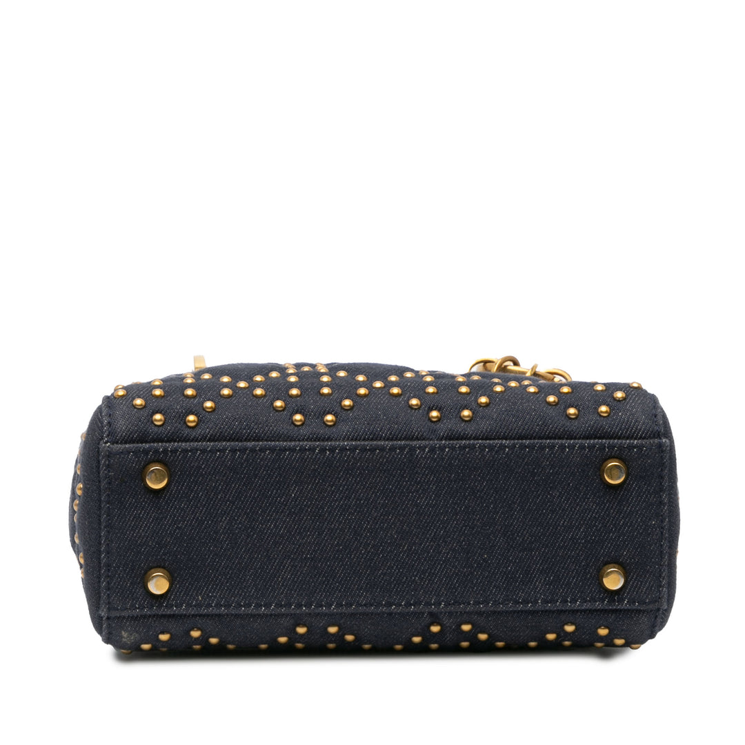 Mini Denim Cannage Studded Supple Lady Dior Blue - Gaby Paris