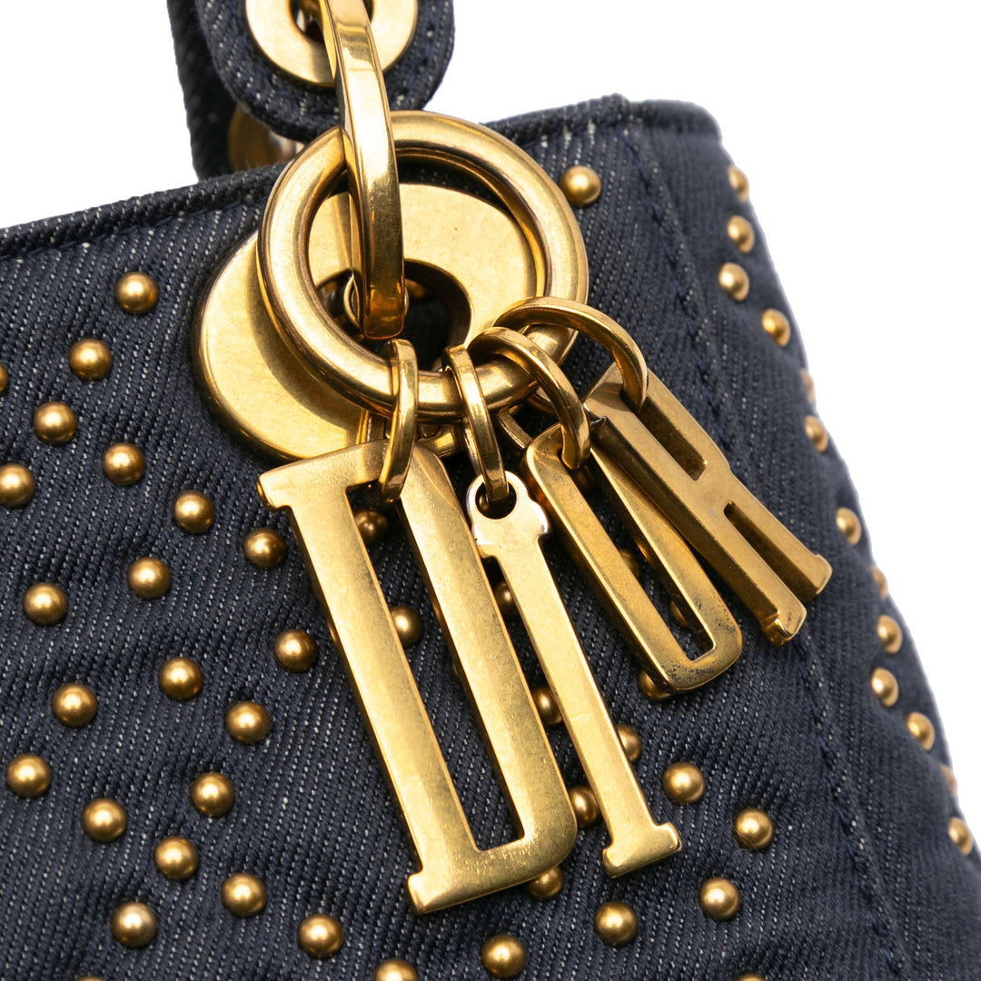 Mini Denim Cannage Studded Supple Lady Dior Blue - Gaby Paris