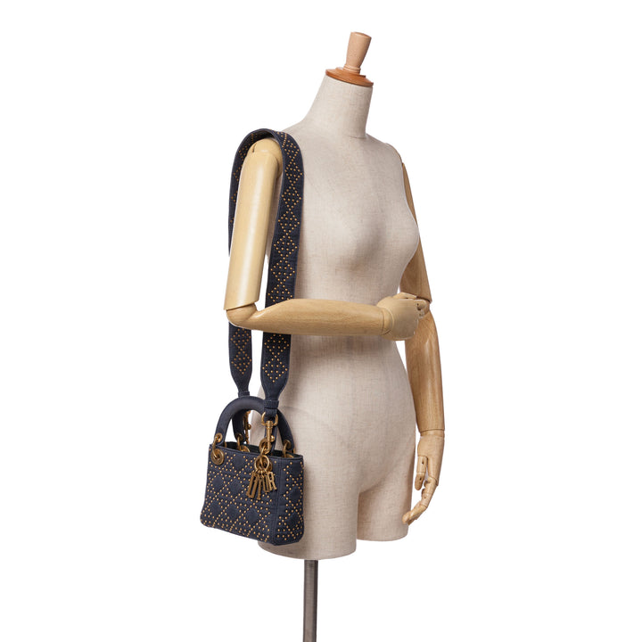 Mini Denim Cannage Studded Supple Lady Dior Blue - Gaby Paris