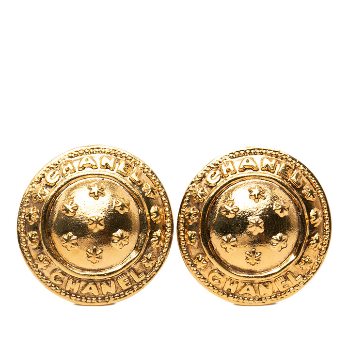 Chanel plaqué Logo Rond Clip On Boucles d’oreilles