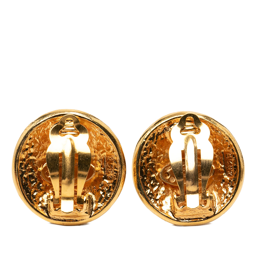 Chanel plaqué Logo Rond Clip On Boucles d’oreilles