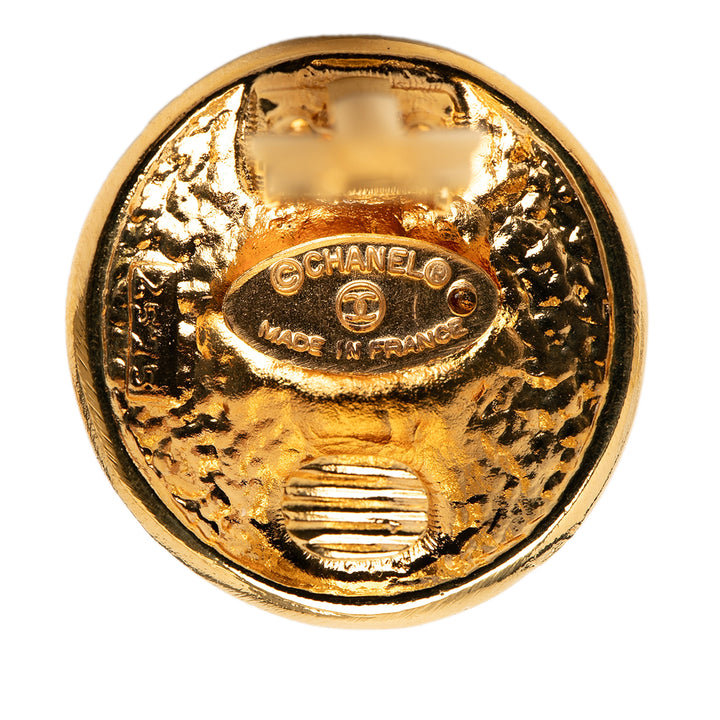 Chanel plaqué Logo Rond Clip On Boucles d’oreilles