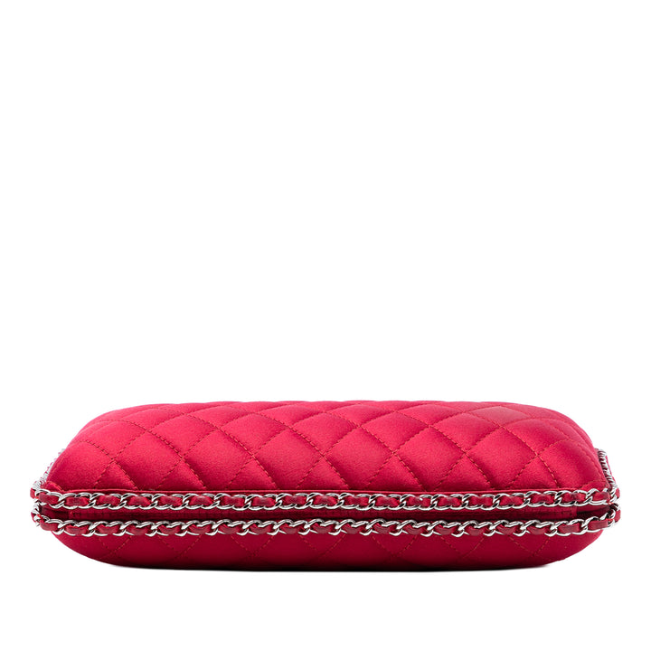 Chanel Matelassé Satin Sac rond à chaîne Pochette avec chaîne