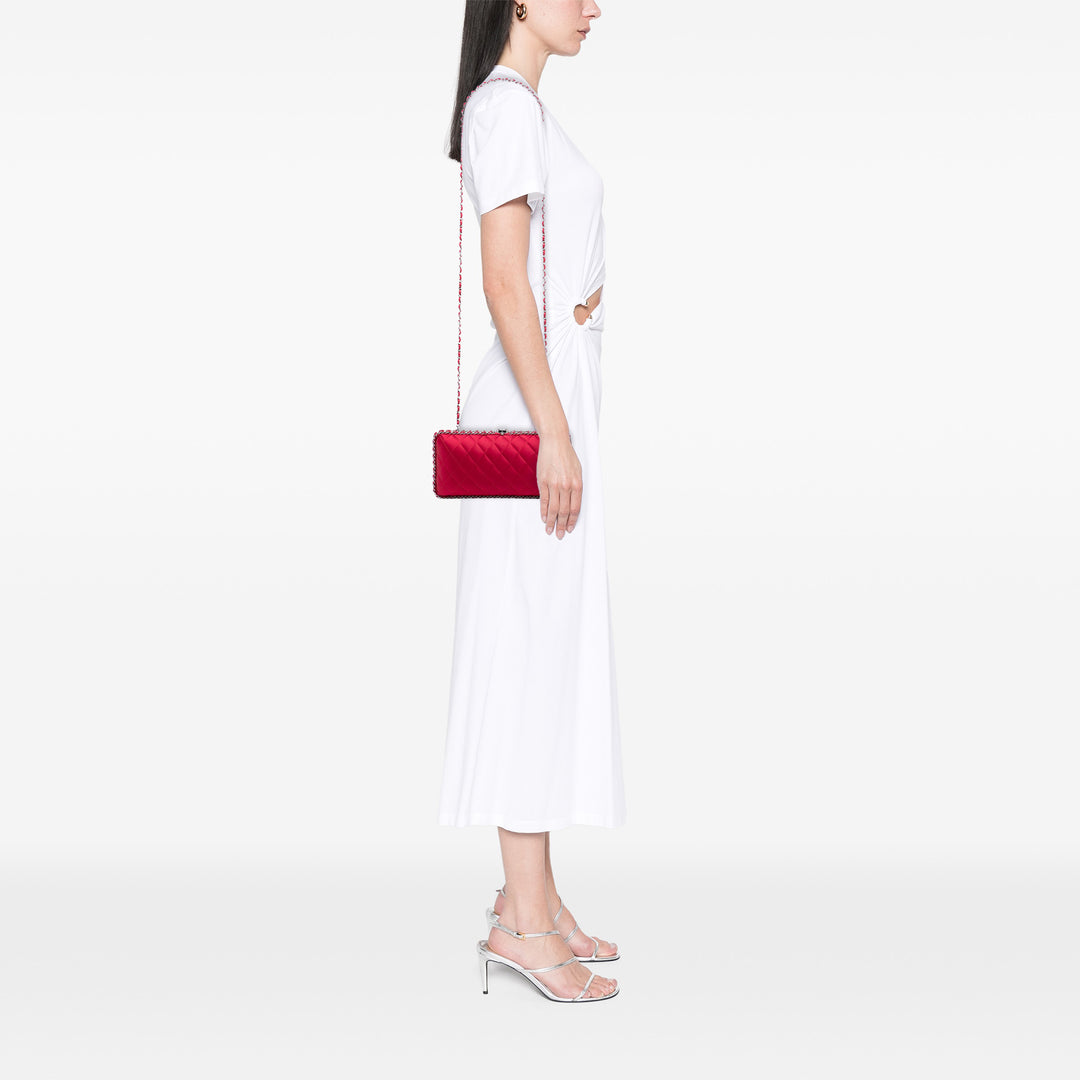 Chanel Matelassé Satin Sac rond à chaîne Pochette avec chaîne