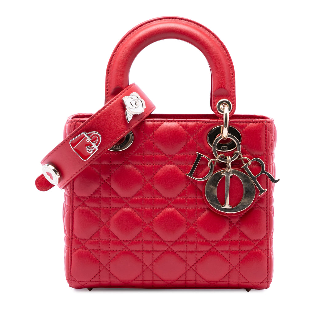 Dior Lady Dior Cannage My ABCDior Petit Cuir d'agneau Rouge – vue principale – GABY PARIS