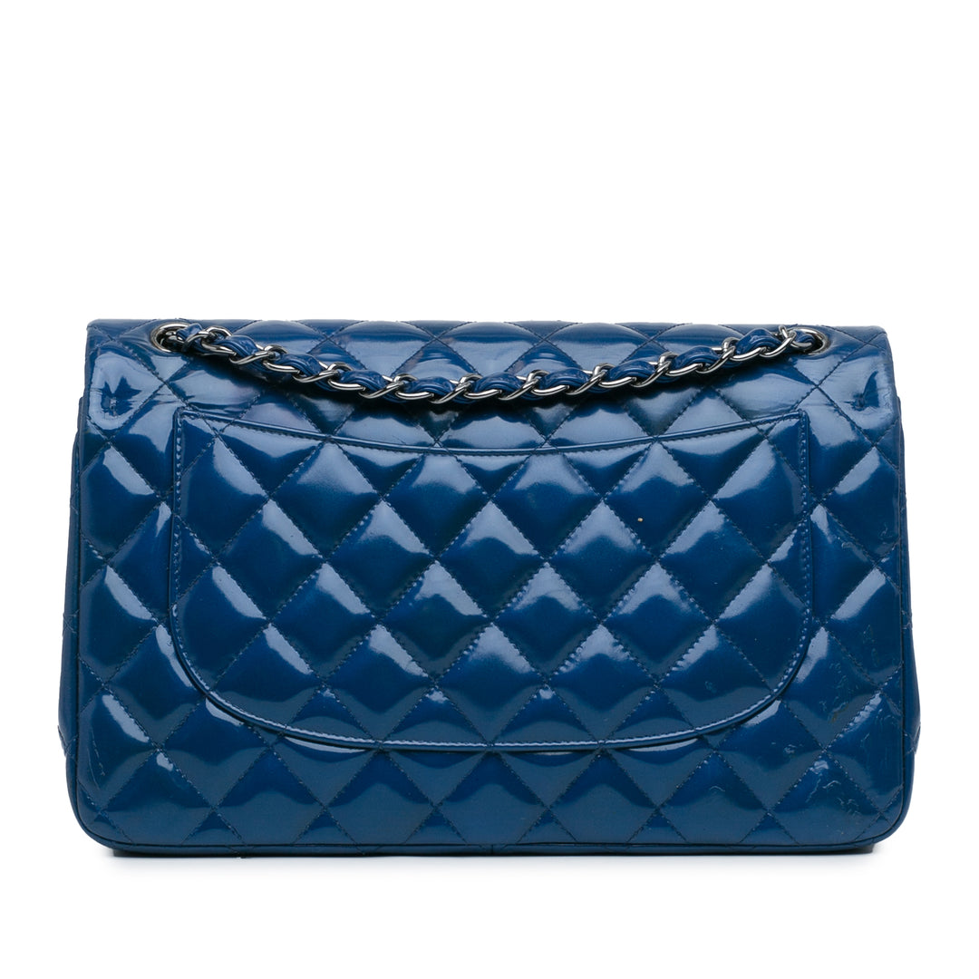 Chanel Jumbo Classic Cuir verni Double rabat Bleu – GABY PARIS Authentique