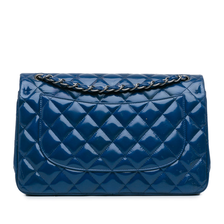 Chanel Jumbo Classic Cuir verni Double rabat Bleu – GABY PARIS Authentique
