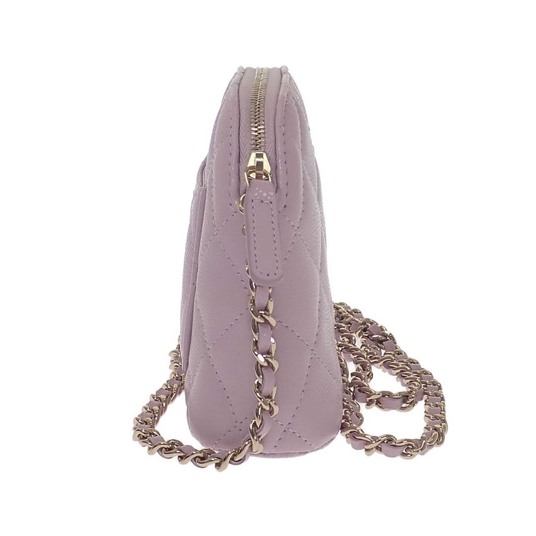 Matelassé Classic Pochette avec chaîne Cuir caviar Rose