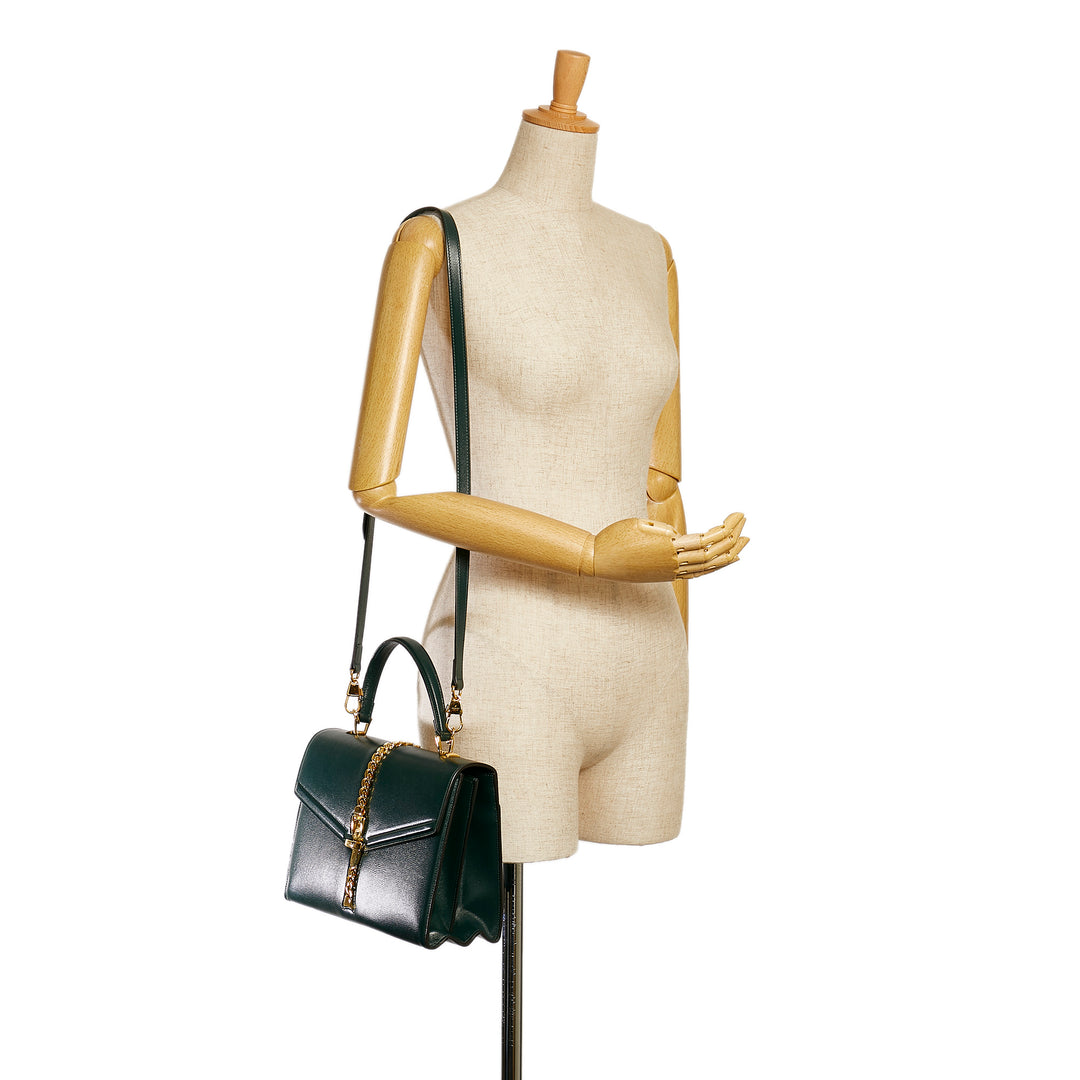 Sylvie 1969 Leather Satchel Green - Gaby Paris