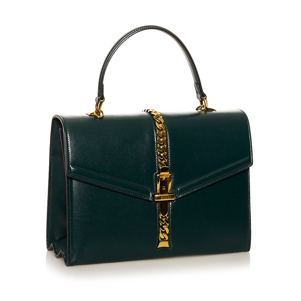 Sylvie 1969 Leather Satchel Green - Gaby Paris