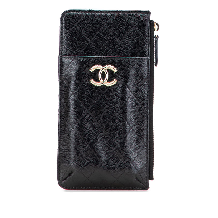Chanel CC Quilted Caviar Card Holder Noir